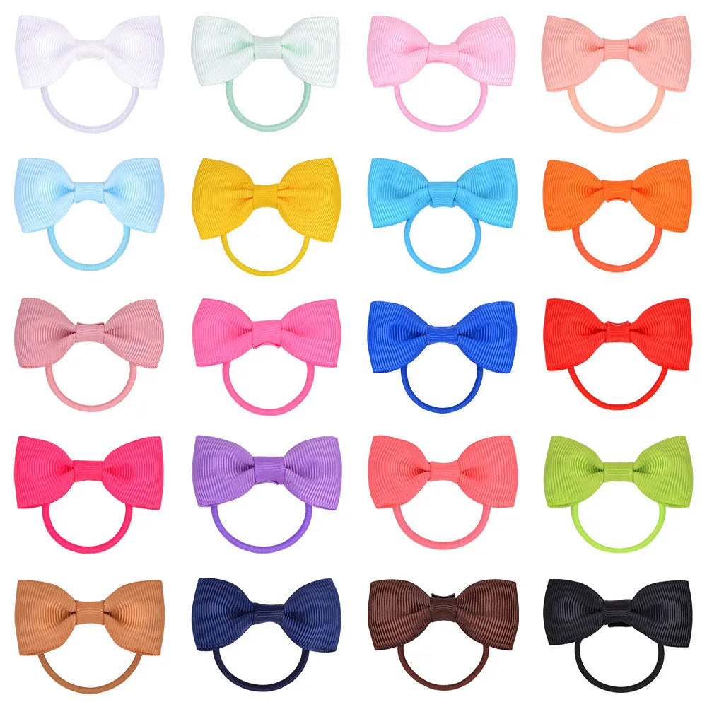 80 piece set of multi-coloured baby hair ties with grosgrain ribbon bows for infants and toddlers