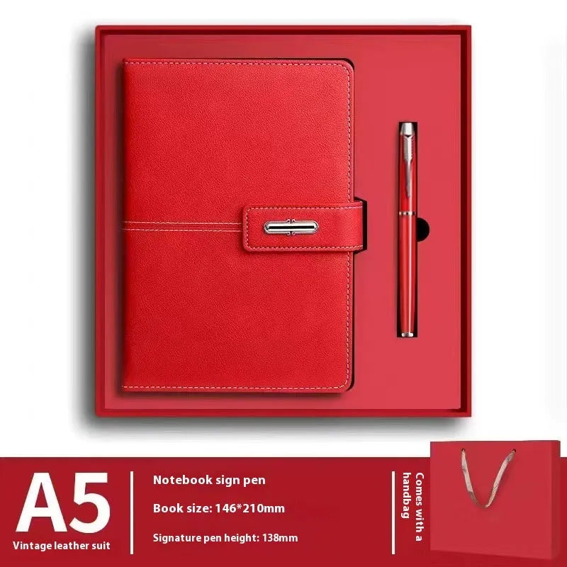 A5 notebook with PU leather cover in multiple colour options including red, green, blue and black