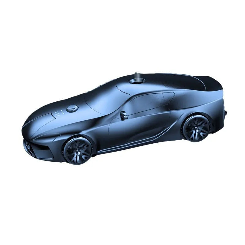 Grey car model aromatherapy diffuser in aluminium alloy, 12.9 cm x 5.9 cm x 3.7 cm, 30ml capacity, with three essential oils