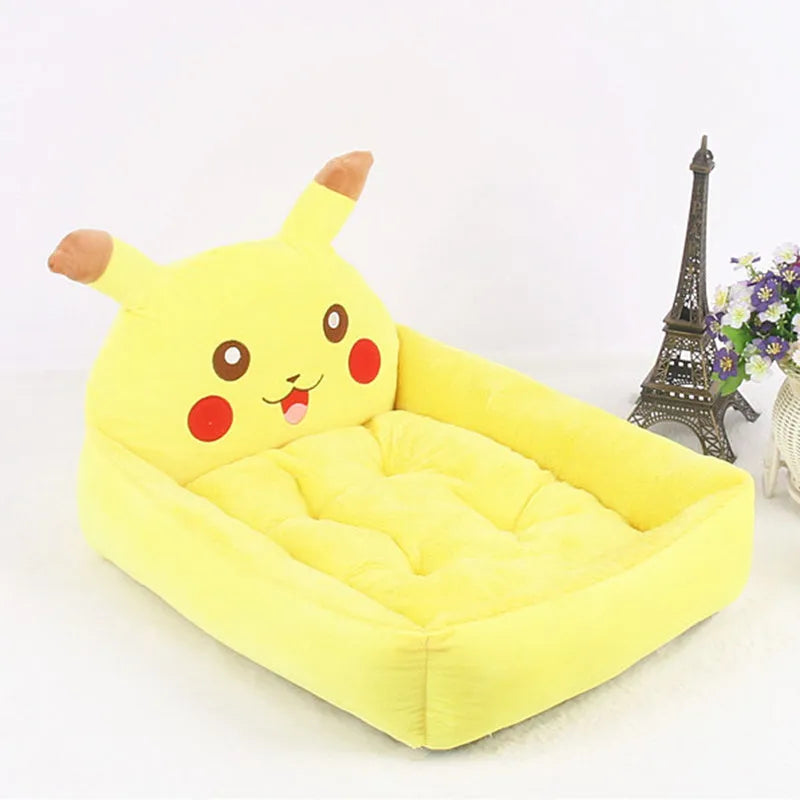Cartoon-style plush pet sofa bed with a raised rim for a small dog or cat, shown in a blue colour