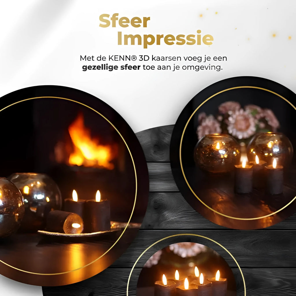 Black S6 LED pillar candle with glowing flame effect, shown with dimensions 5 cm wide by 7 cm tall.