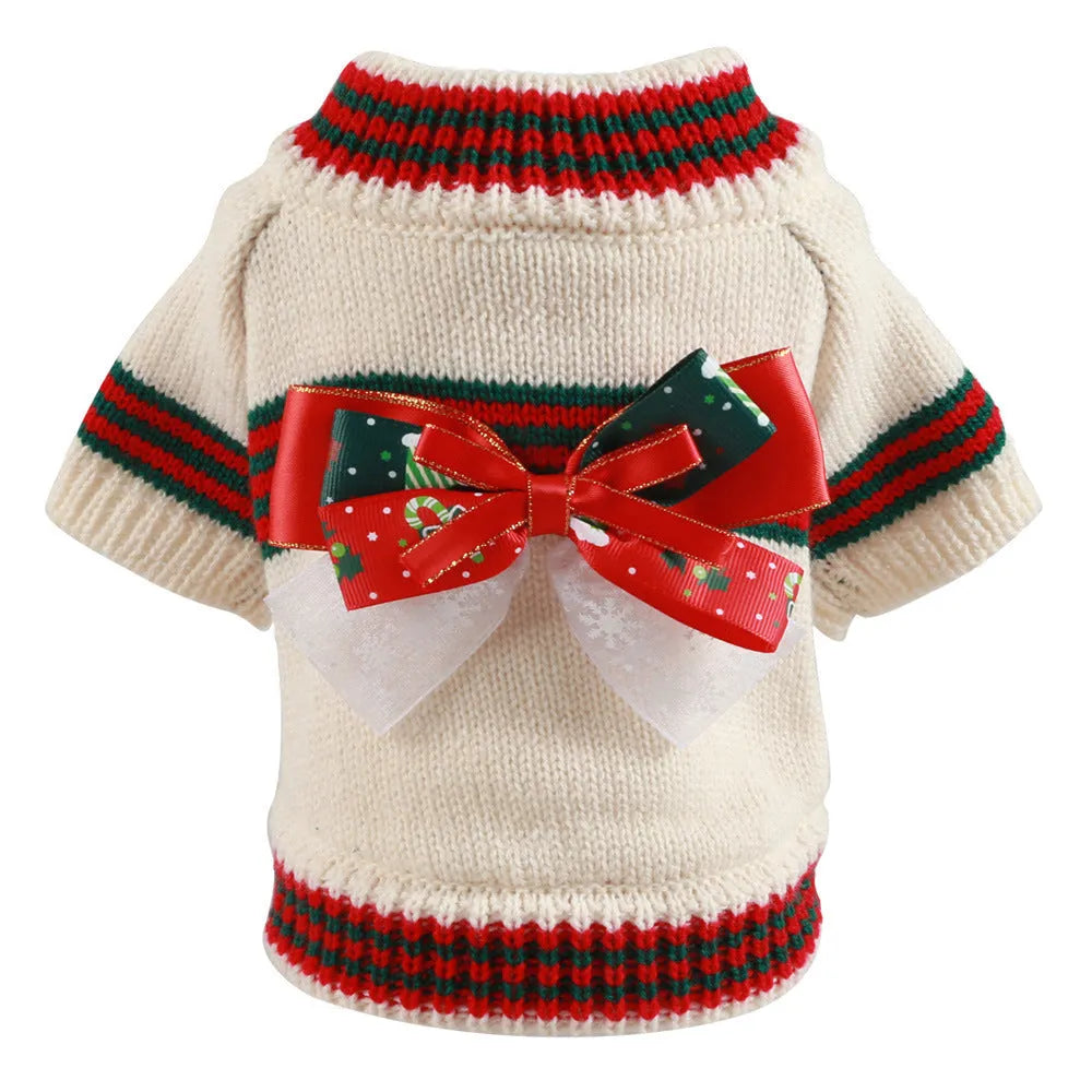 Red and green Merry Christmas print dog sweater for small to large dogs.