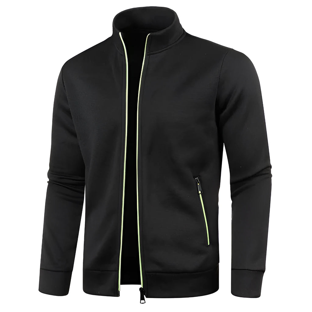 Men's autumn winter loose fit polyester sweater coat in black, shown with long sleeves, available in sizes S to 5XL