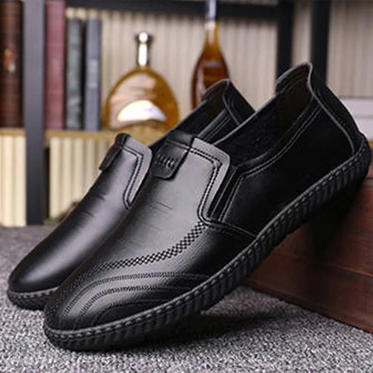 Men's casual workwear shoes in black or brown with artificial PU upper, sizes 39-44, 0.5kg lightweight pair