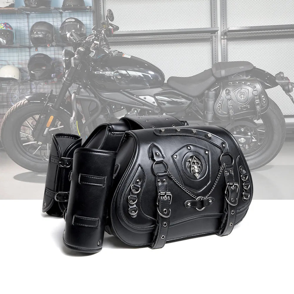Casual punk style leather motorcycle saddlebag pair 16cmx37cmx29cm for motorcycle or electric car