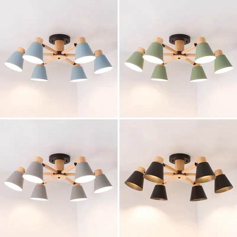 Nordic creative macaron ceiling lamp with ironwood frame in pendant light configuration