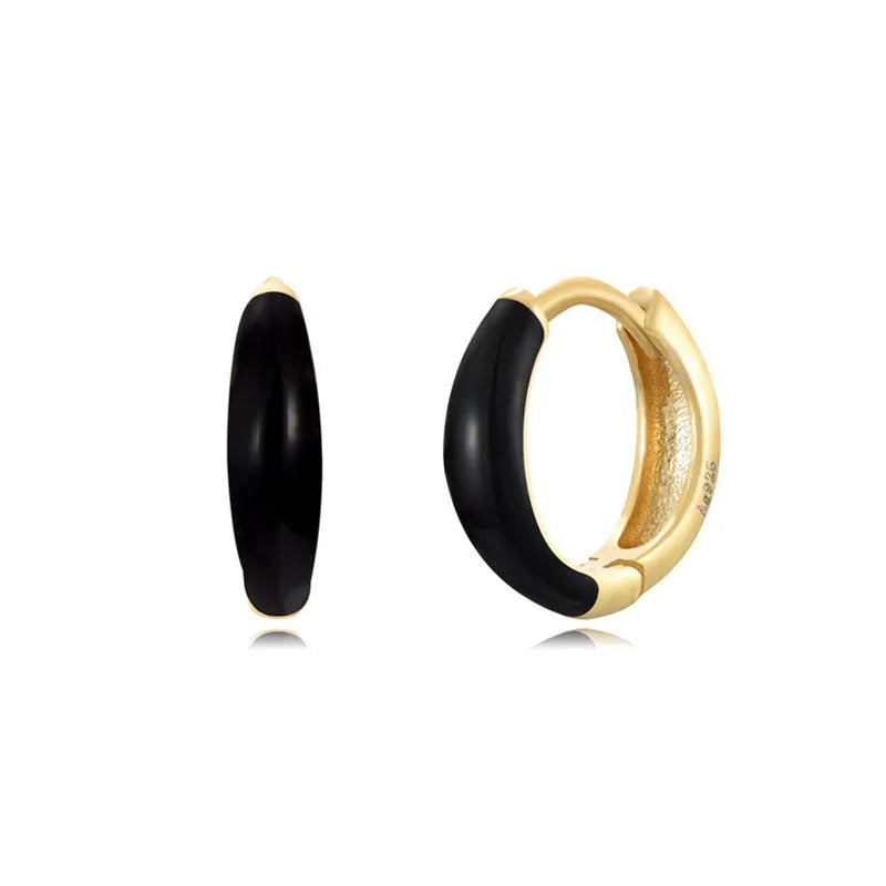 Geometric U-shaped epoxy oval curved earrings in multiple colours with silver needle copper construction