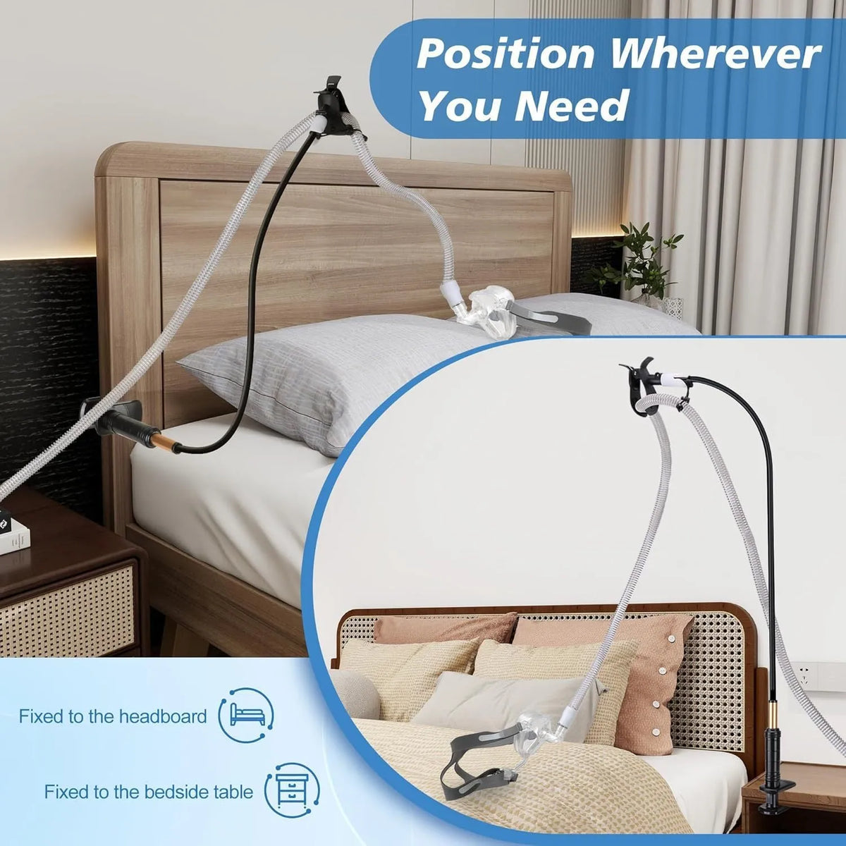 Universal ventilator hose bracket in aluminium alloy and ABS, shown in black or white for portable air conditioner exhaust hose