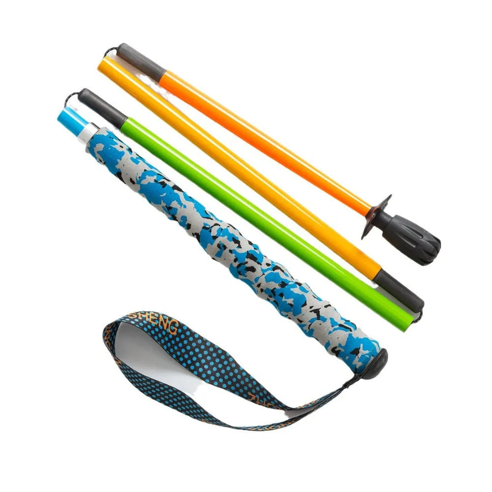 Ultralight high modulus carbon fibre five-section folding trekking pole in yellow, available in 110-130cm lengths