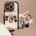 Coffee bear 3D doll pendant silicone phone case in cream black for Apple iPhone