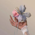 Blue pink cloth flower hair barrette for women, single spring summer floral hair accessory
