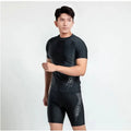 Men's plus size swimming trunks and top set in polyester fabric with pattern design