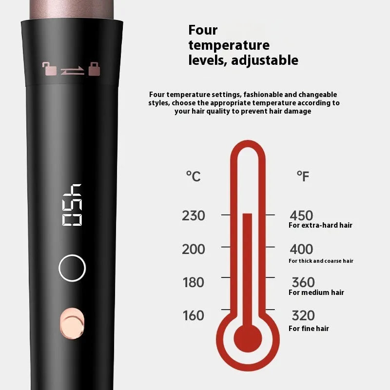 Rose gold five-in-one hair curler with negative ion technology and LCD display