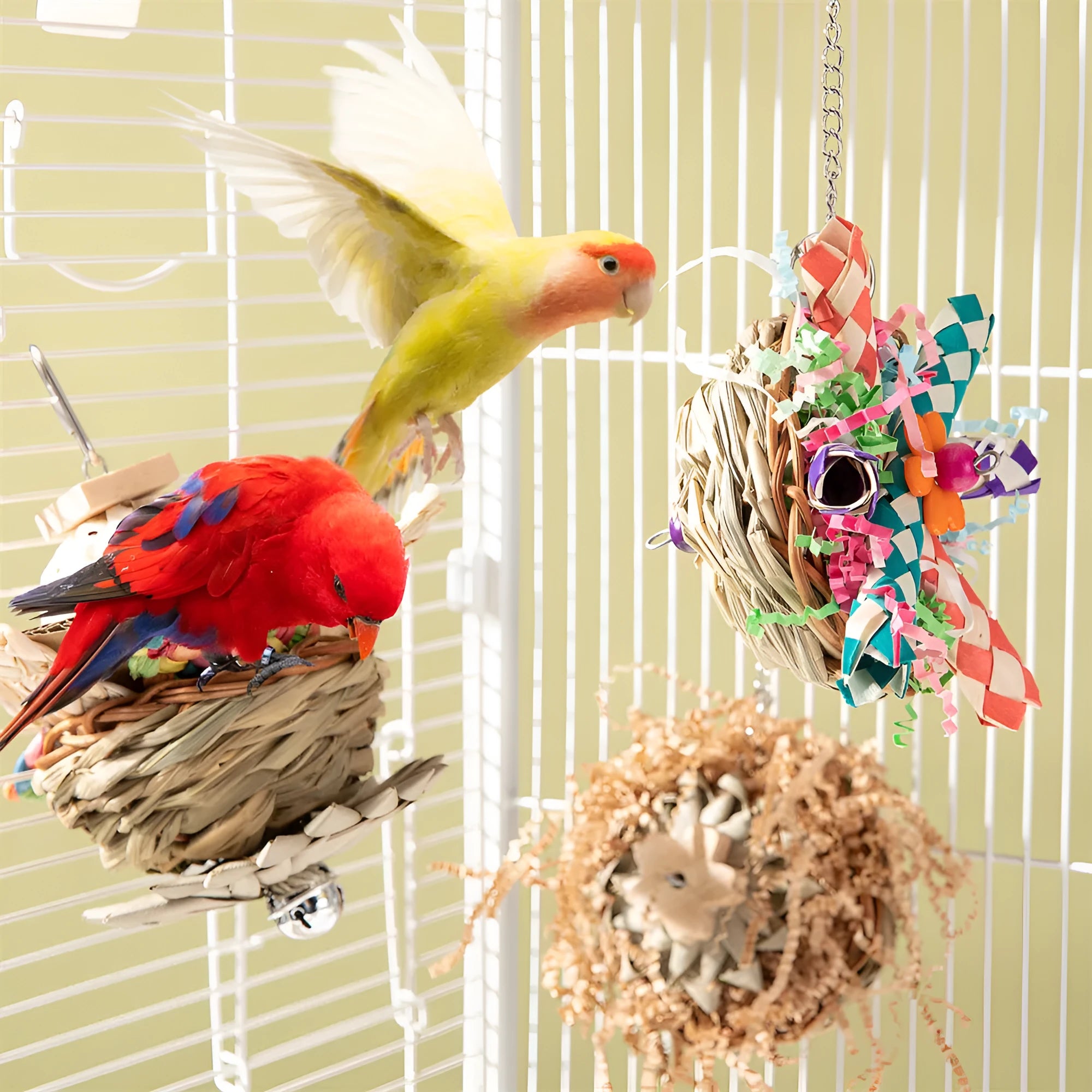 Parrot gnawing molar enrichment toy with three configuration options for beak stimulation