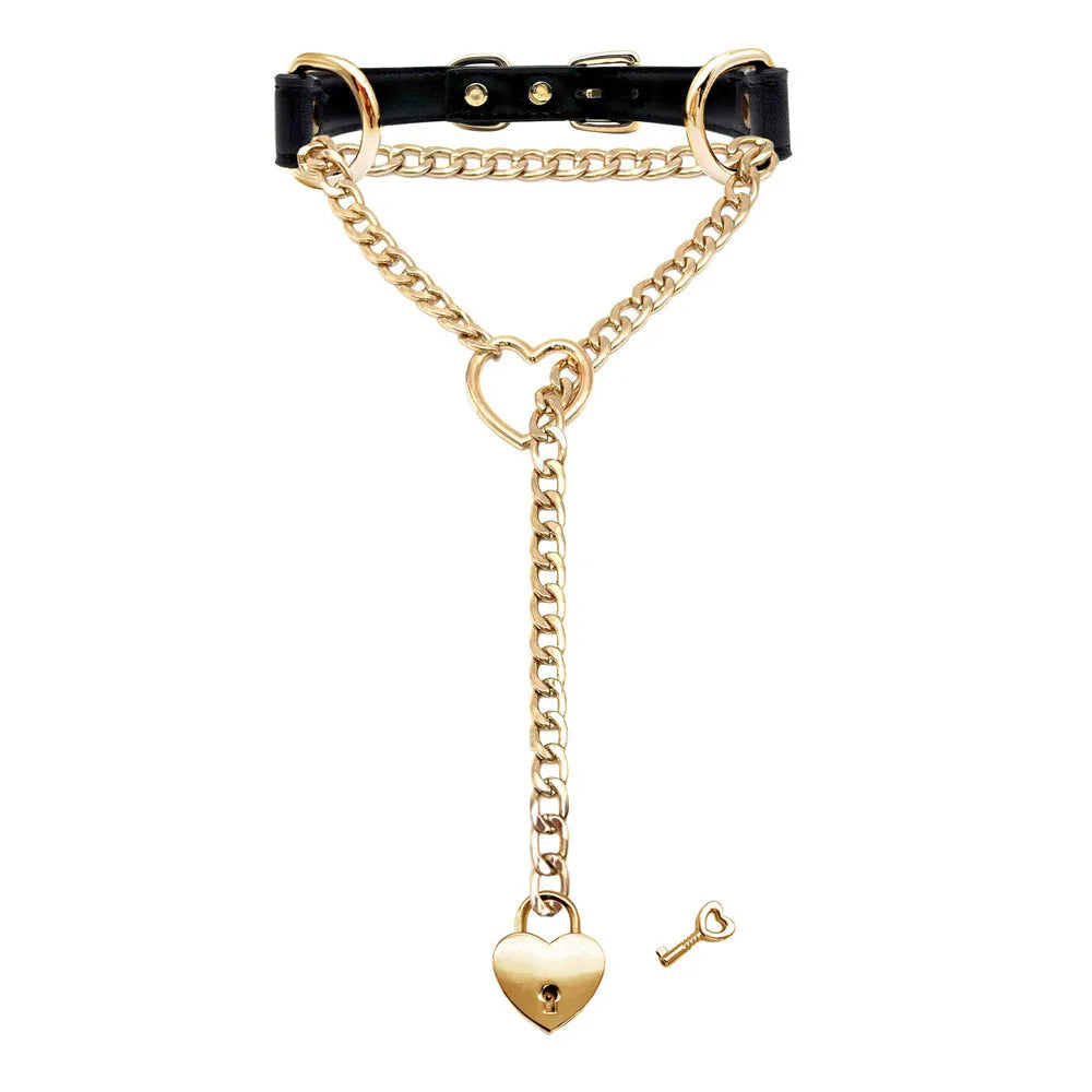 Leather traction collar in black with silver accents, necklace-style design for men and women