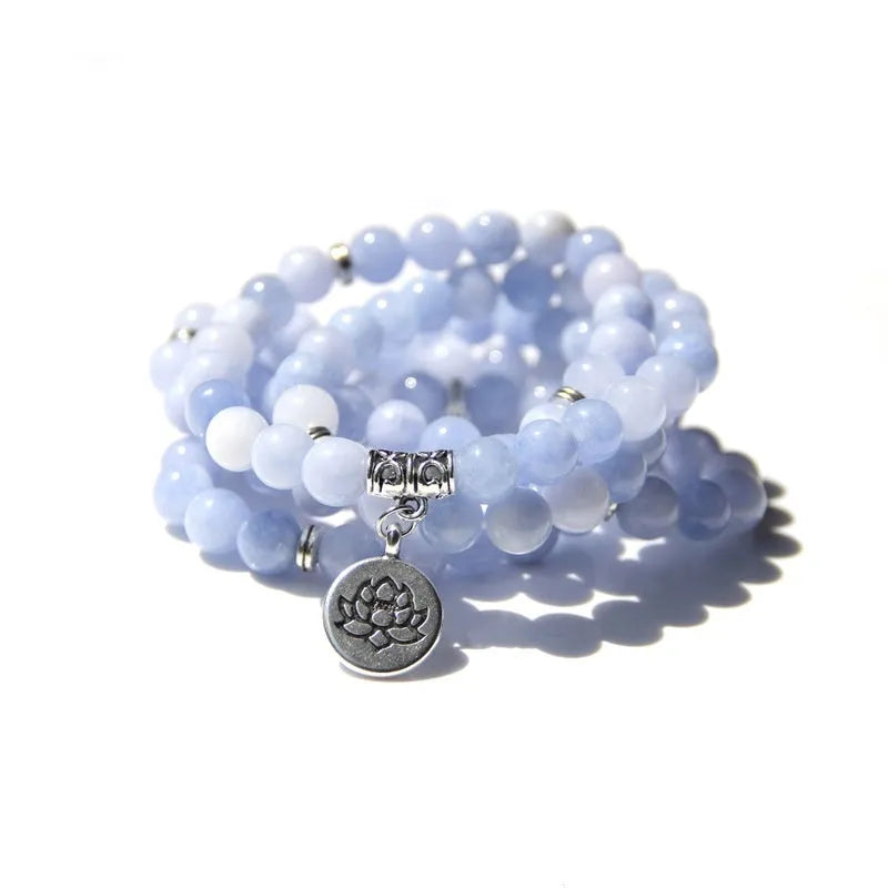 Natural stone women's bracelet with geometric lotus design shown in one of eight available colours