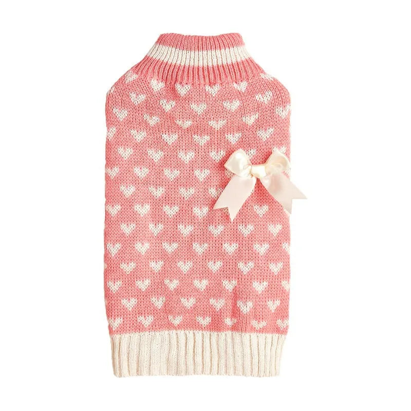 Fashion personality bow and love heart dog sweater in acrylic fabric