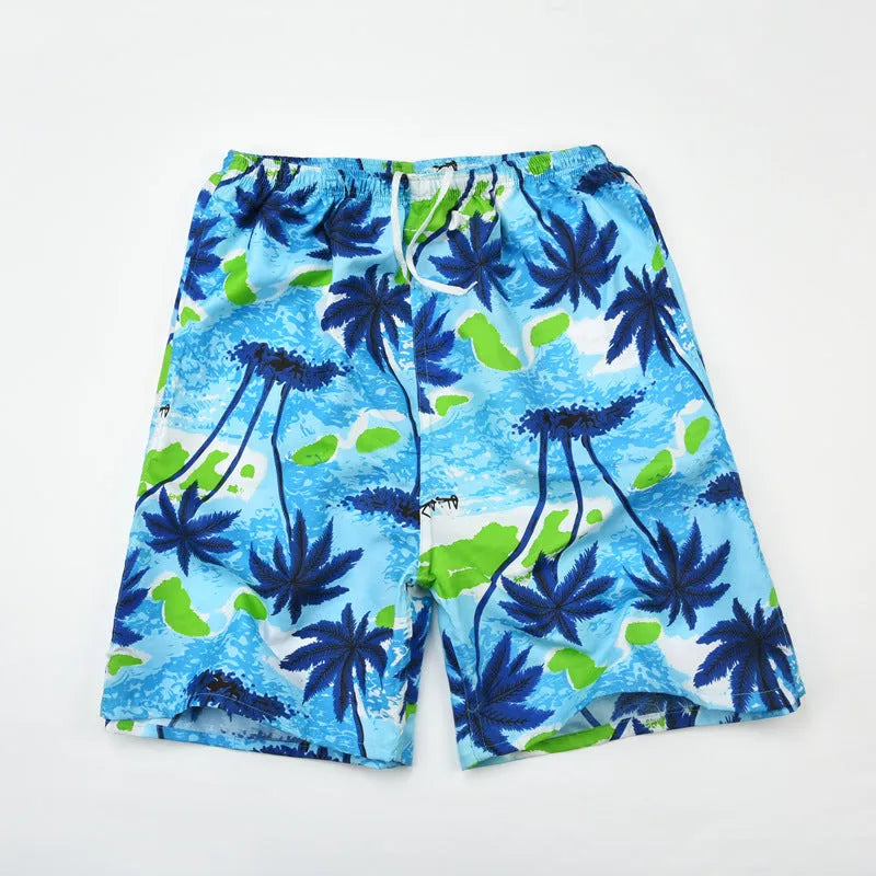 Men's floral print five-point swimming trunks in polyester fabric for pool and beach use