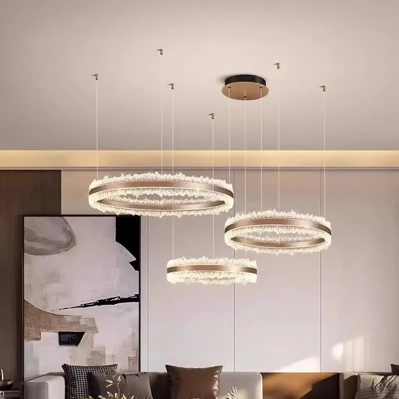 Modern double-layer chandelier with aluminium and acrylic sanding finish, 40cm and 60cm sizes, tricolor ceiling light.