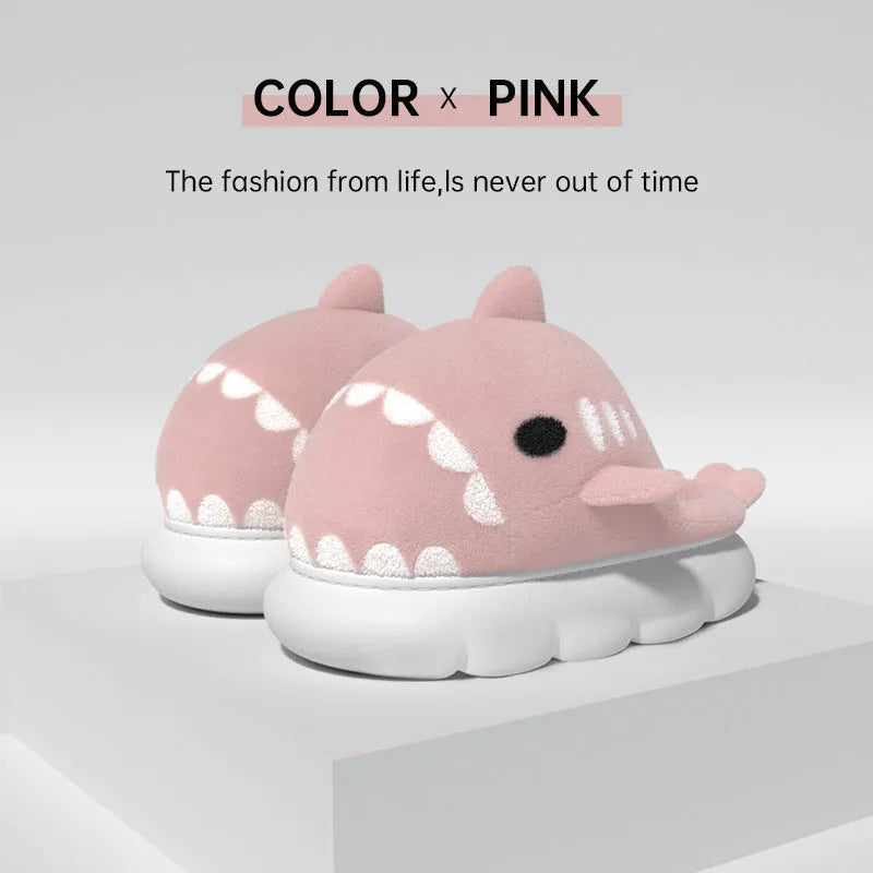 Shark slippers warm winter house shoes with suede upper and anti-skid sole