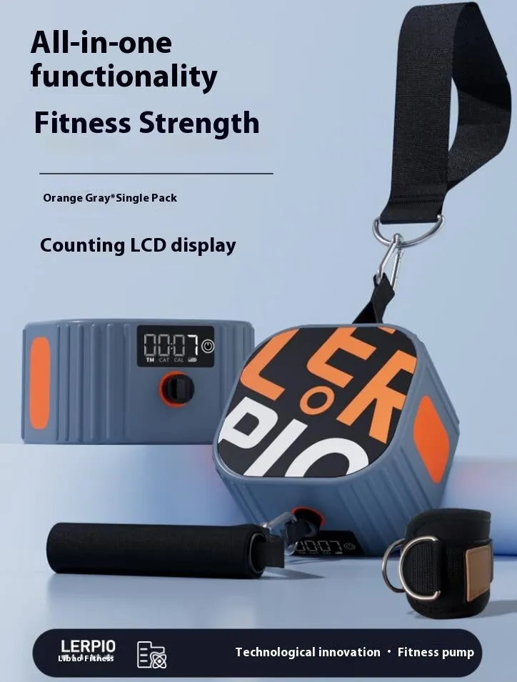 Blue-grey and orange-grey adjustable fitness resistance tensioner with 2-20kg intelligent adjustment.