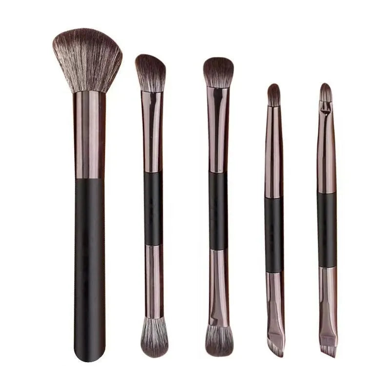 Makeup brush set with mirror showing eyeshadow brushes with artificial fibre bristles