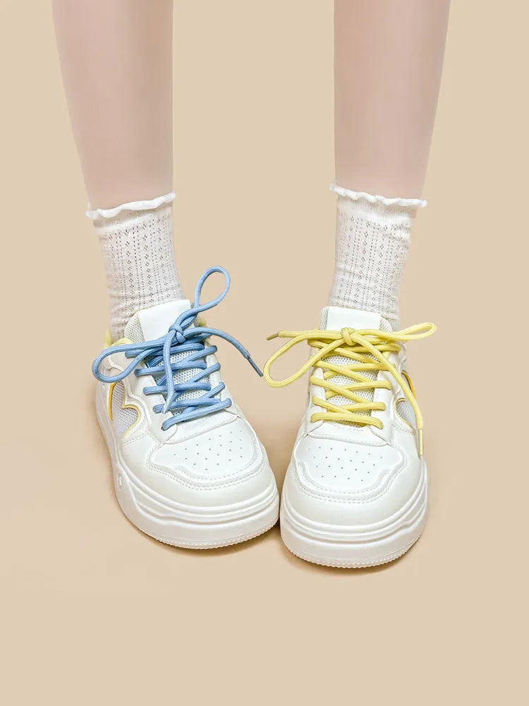 Meow Rabbit Sea Salt Cheese mesh sneakers with cross straps and thick rubber soles