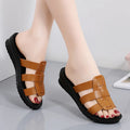 Women's flat bottom slippers in beige, black or brown with non-slip sole and large size options