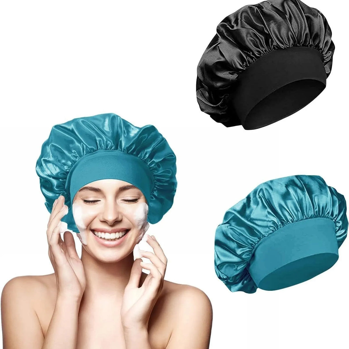 Wide-brimmed high elastic knit polyester headscarf beauty cap for women in tie-dye colour flat top crown