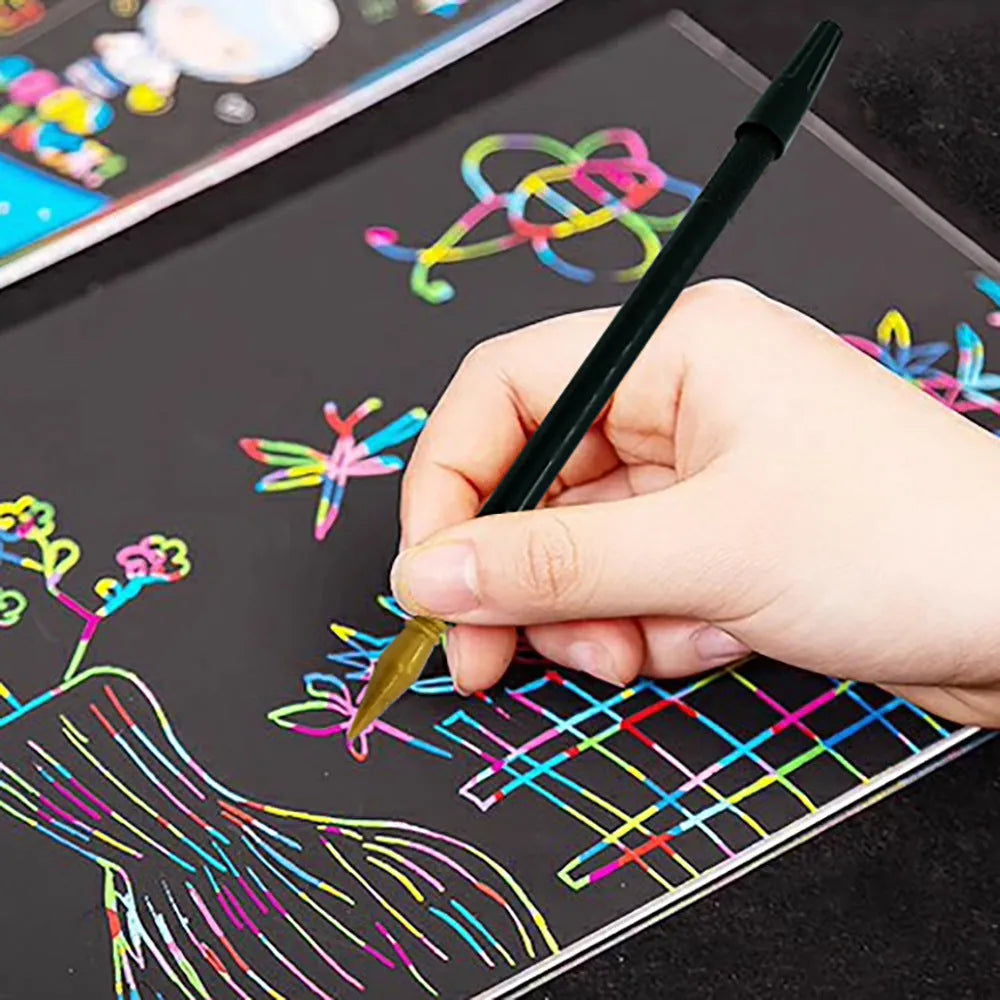 Scratch art pen with brush tip for children's drawing on scratch paper