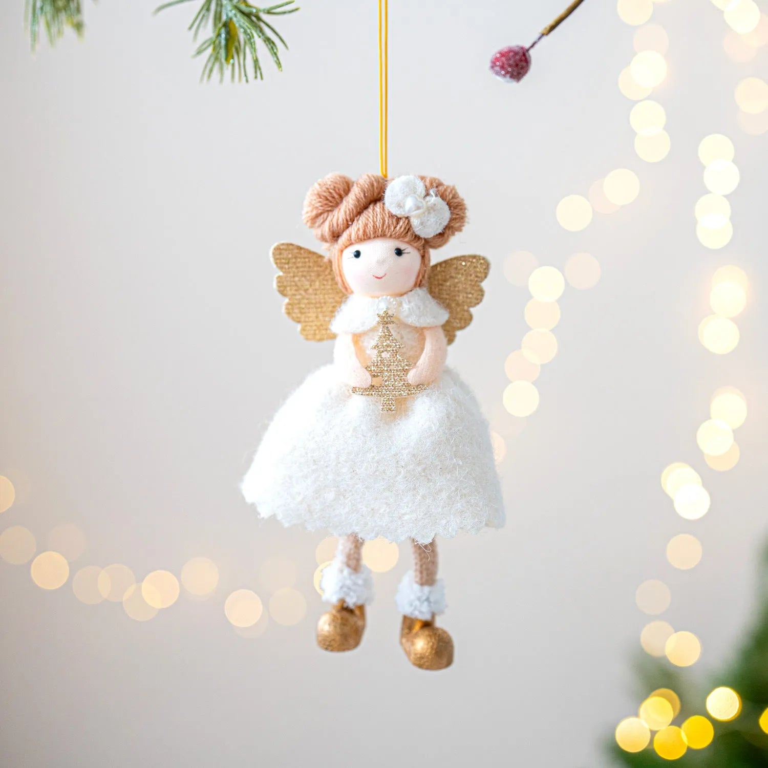 Modern simplicity Christmas angel wings plush pendant ornament in pink or white cloth material