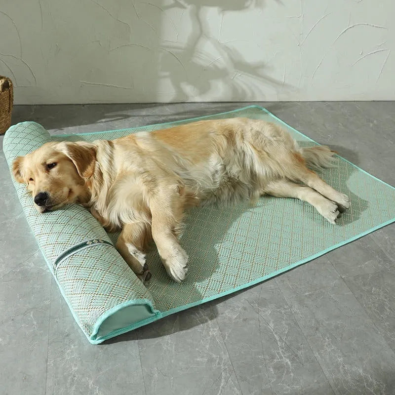 Large dog mat kennel in Golden Green with raised pillow edge for summer cooling