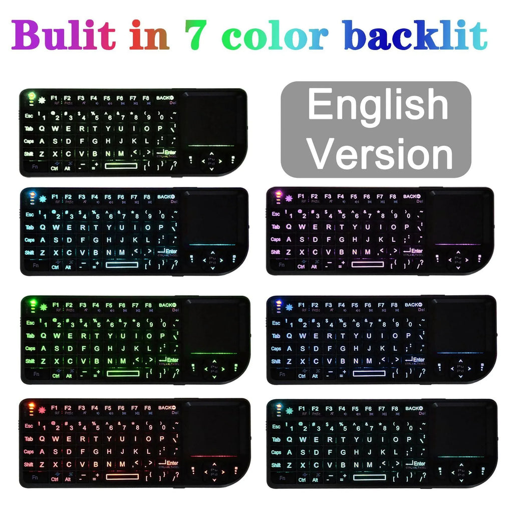 Mini wireless Bluetooth laser touch keyboard Flying Squirrel black with 7 colour backlit keys and laser pointer