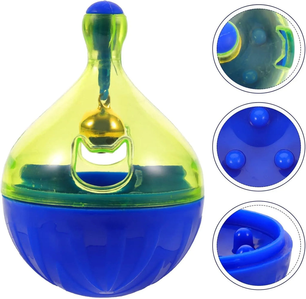 Tumbler-shaped pet treat dispenser toy for dogs and cats measuring 14cm