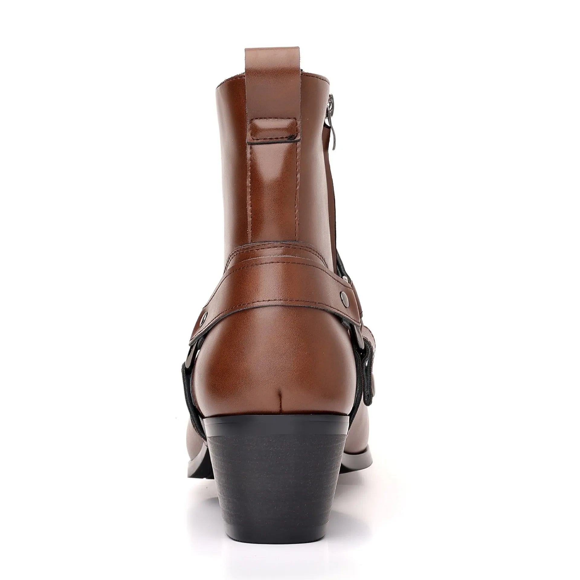 Unisex black chunky chain boots with side zip, square toe, and a thick rubber sole.
