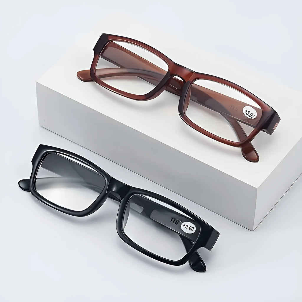 Full border black reading glasses with PC frame and resin lenses for adults, 450 to 600 degrees
