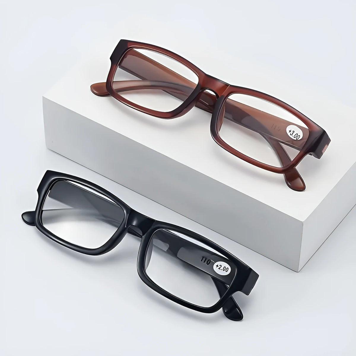 Full border black reading glasses with PC frame and resin lenses for adults, 450 to 600 degrees