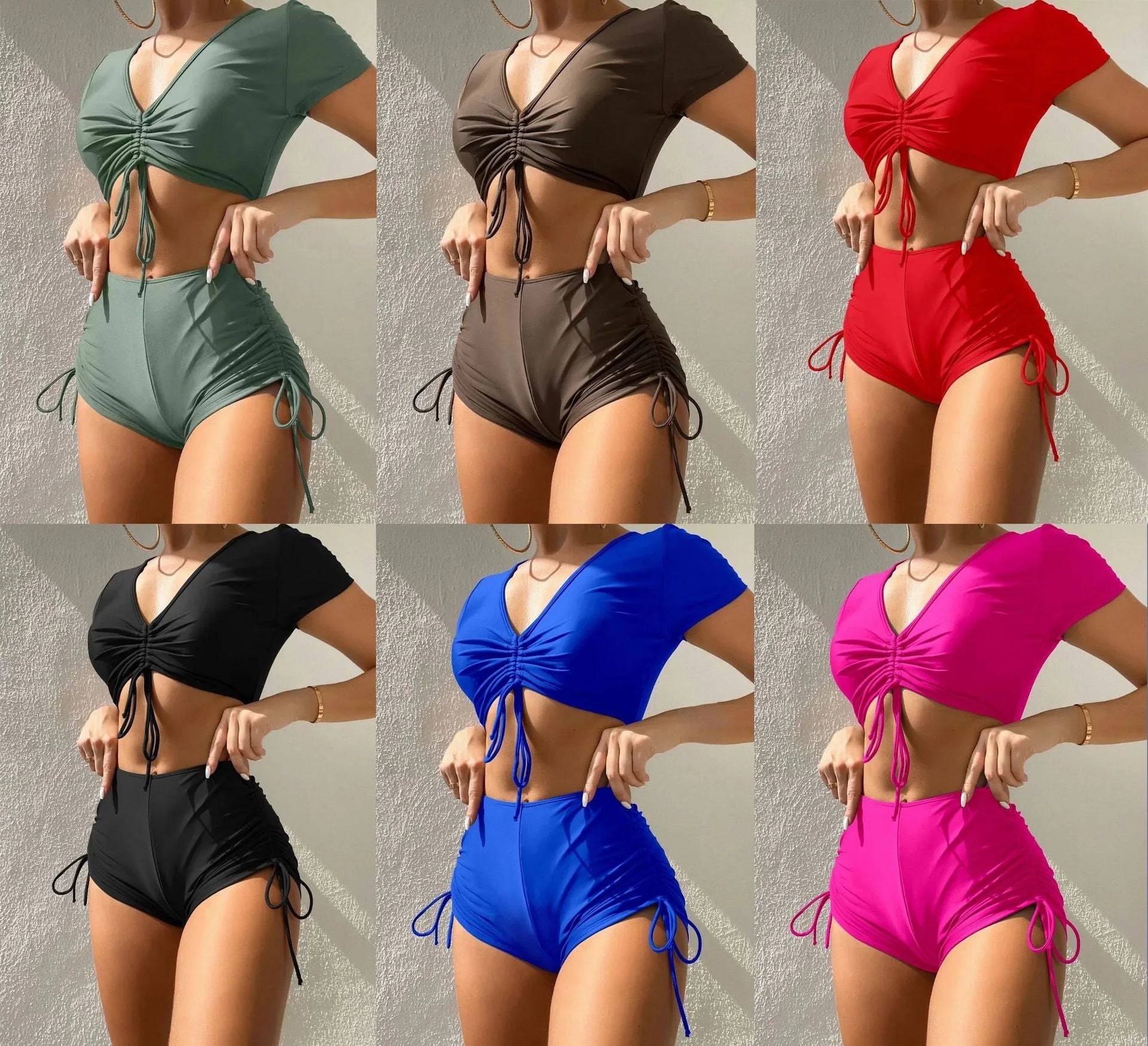 Lady's two-piece lace-up swimsuit with a bow in various colours