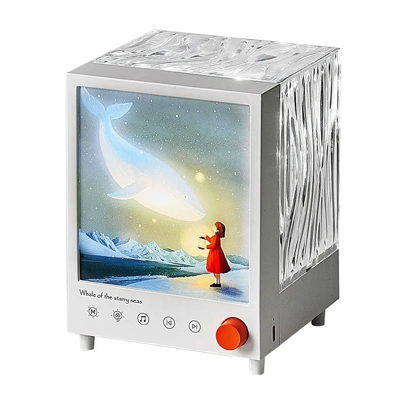 Aurora Treasure Box atmosphere projection lamp showing starry sky and whale light effects.