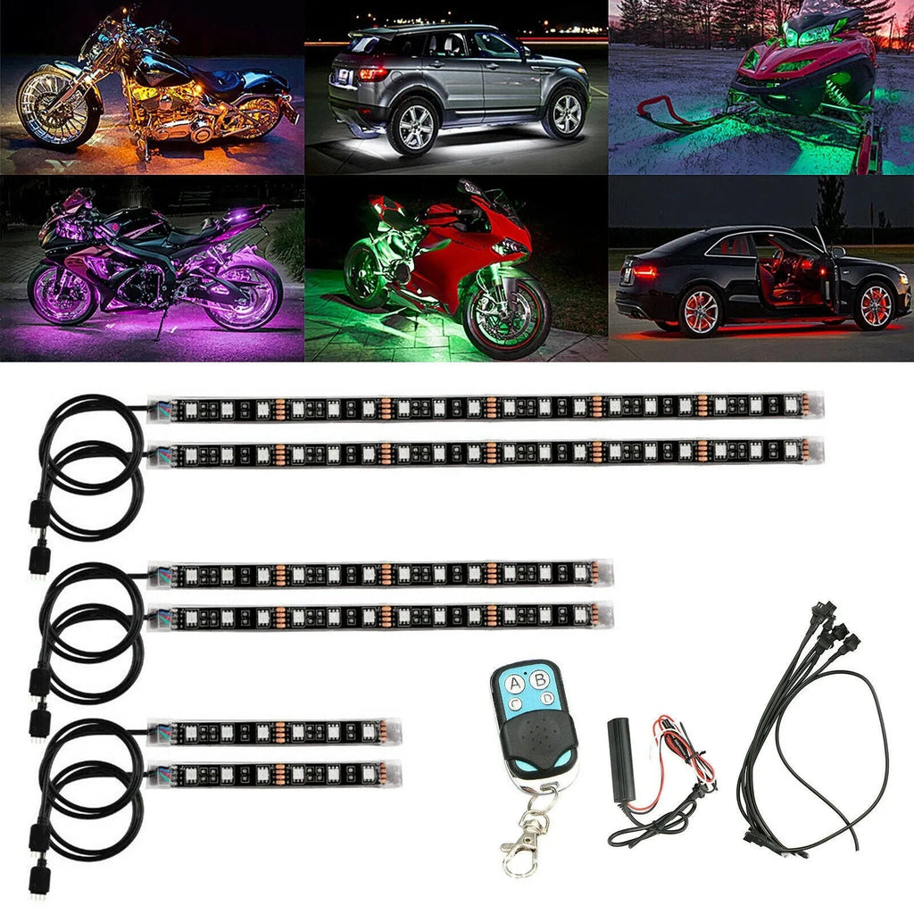 Black silicone RGB LED light bar with wireless remote control for motorcycle and car atmosphere lighting