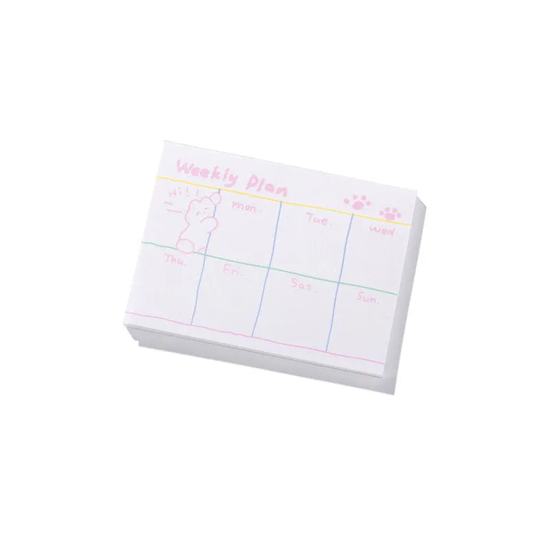 Cartoon heart-shaped sticky notes set showing six themed designs in three different sizes