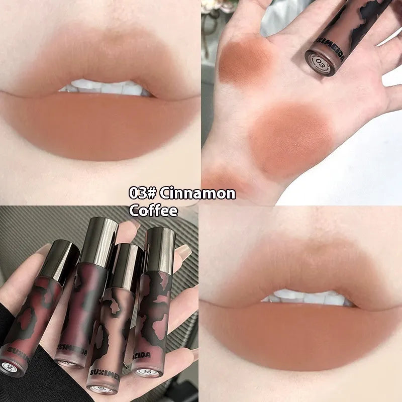 Matte lip mud lipstick in five colour shades with no stain on cup formula, 3.2g net content.