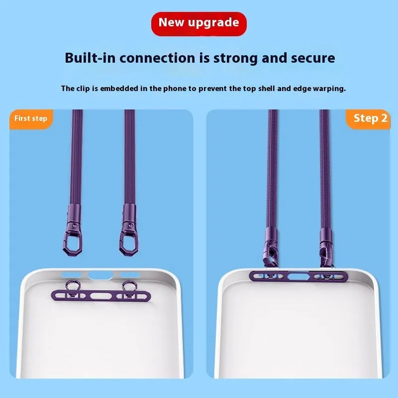 Stainless steel mobile phone lanyard with double buckle gasket and side hanging clip in electroplated metal finish