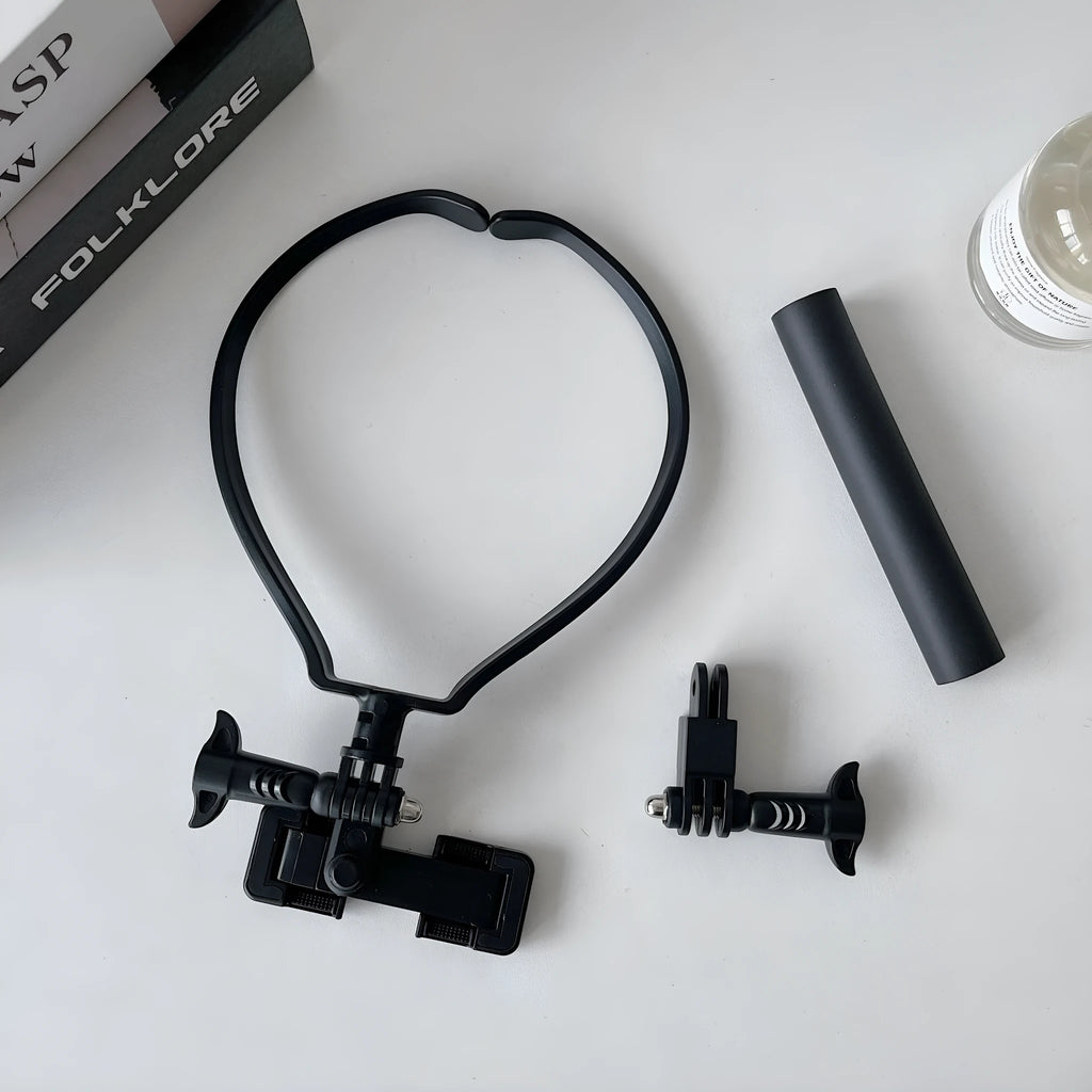 Black plastic universal cell phone neck hanging bracket with phone clip and anti-slip cushion