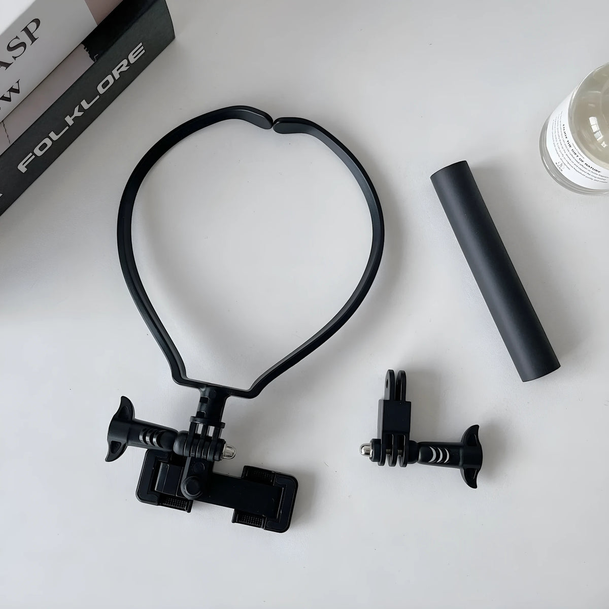 Black plastic universal cell phone neck hanging bracket with phone clip and anti-slip cushion