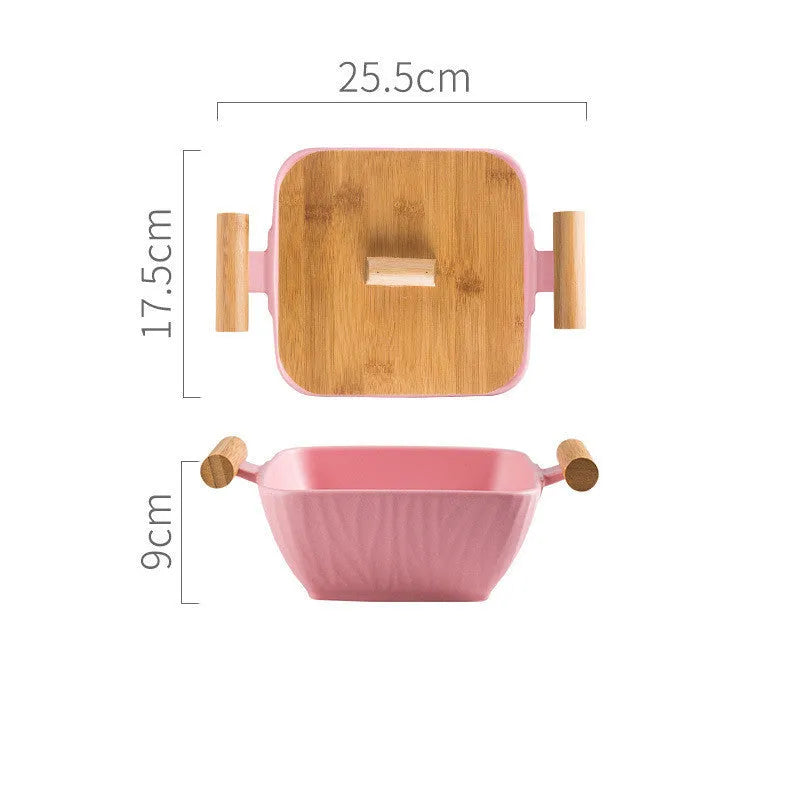Porcelain ceramic bowl with irregular shape and matching lid in modern simple design
