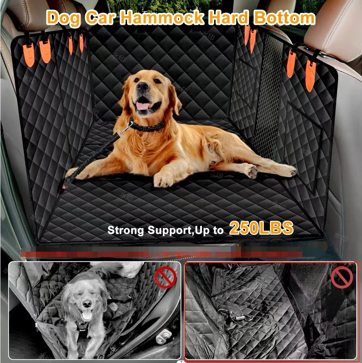 Black load-bearing waterproof lengthened car pet mat for dogs, 132x160 cm, polyester vehicle rear seat protector