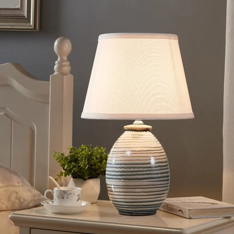 Chinese modern minimalist ceramic table lamp in beige or white for bedroom bedside or desk use