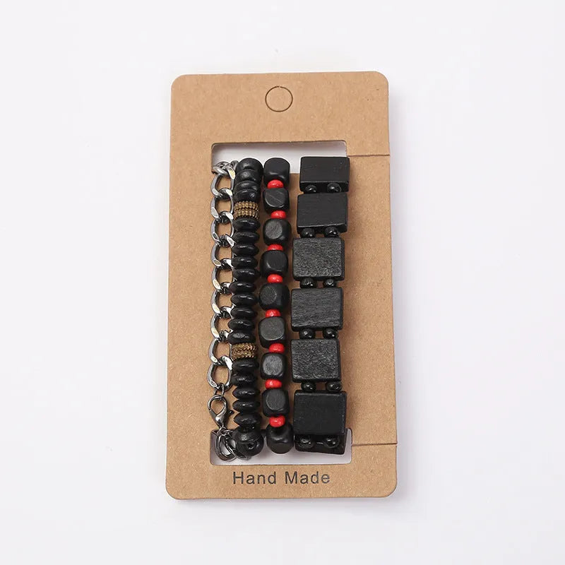 Four-piece alloy beaded bracelet set with handmade woven detail, unisex retro style, four colours
