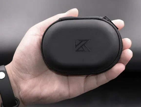 Black leather oval earphone storage bag for compatible headphones including EDX PRO and ZEX PRO models